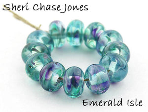 Emerald Isle frit blend by Glass Diversions - beads by Sheri Chase Jones