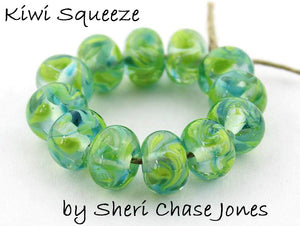 Kiwi Squeeze frit blend by Glass Diversions - beads by Sheri Chase Jones